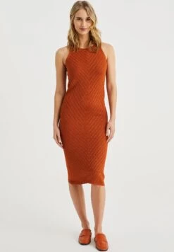 WE FASHION Met Glittergaren - Robe Fourreau - Brown