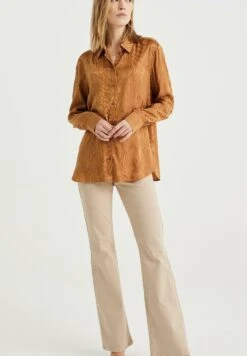 WE FASHION Met Jacquard Dessin - Chemisier - Brown -We Fashion Soldes Boutique 09b165a11a904b60941e942d86933751