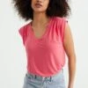 WE FASHION Met Plooidetail - T-Shirt Basique - Pink