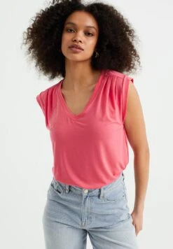 WE FASHION Met Plooidetail - T-Shirt Basique - Pink