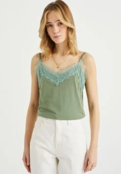 WE FASHION Singlet Met Kant - Débardeur - Green