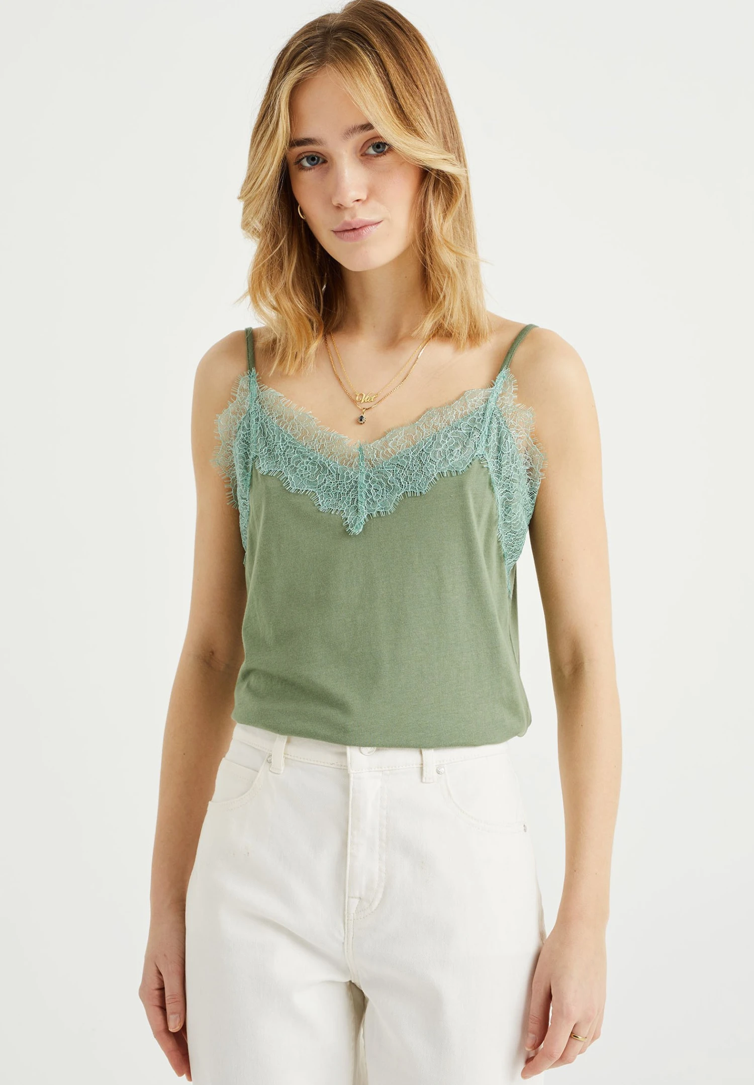 WE FASHION Singlet Met Kant - Débardeur - Green 3 WE FASHION Singlet Met Kant - Débardeur - Green