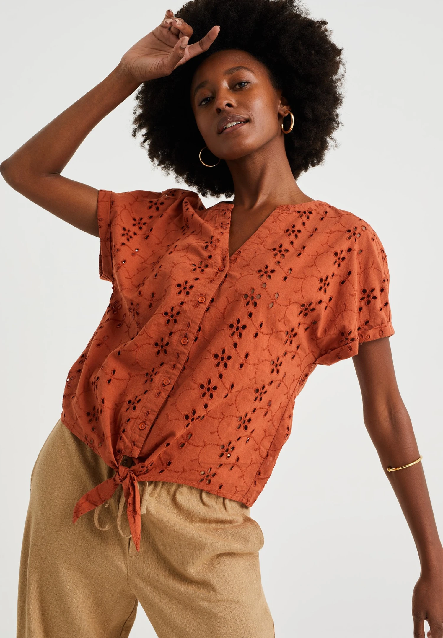 WE FASHION Met Broderie Anglaise - Blouse - Brown 3 WE FASHION Met Broderie Anglaise - Blouse - Brown
