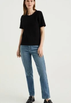 WE FASHION Met Structuur - T-Shirt Basique - Black -We Fashion Soldes Boutique 174c4b2f34d747f1b63f39e23bcdf845