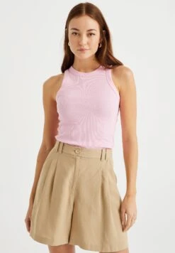 WE FASHION Singlet Van Ribstof - Débardeur - Pink