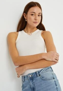 WE FASHION Singlet Van Ribstof - Débardeur - White -We Fashion Soldes Boutique 385498f9e76e40a1896695da7c8a09e5