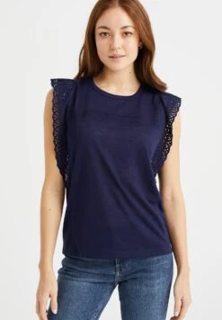 WE FASHION Met Broderie Anglaise - T-Shirt Imprimé - Blue