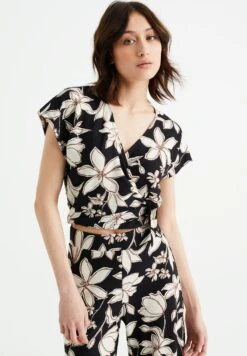 WE FASHION Crop Met Dessin - Blouse - Black