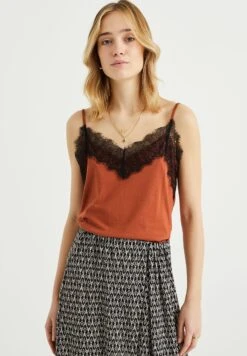 WE FASHION Singlet Met Kant - Débardeur - Brown