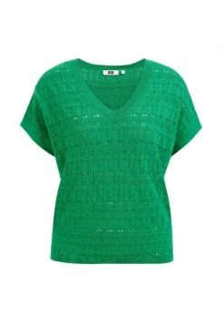 WE FASHION Met Opengewerkt Dessin - T-Shirt Basique - Green -We Fashion Soldes Boutique 44591cdd87804f5f8f2611cb52e83f84