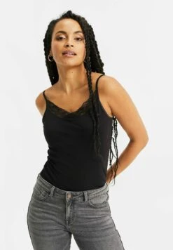 WE FASHION Singlet Van Met Kant - Débardeur - Black