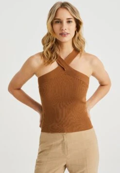 WE FASHION Dames Van Stof - Débardeur - Brown
