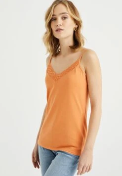 WE FASHION Singlet Van Met Kant - Débardeur - Orange