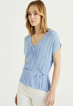 WE FASHION Met Opengewerkt Dessin - T-Shirt Imprimé - Blue