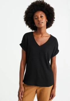 WE FASHION Met Opengewerkt Dessin - T-Shirt Basique - Black