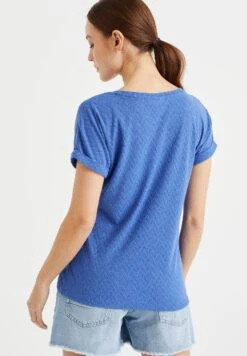 WE FASHION Met Opengewerkt Dessin - T-Shirt Basique - Blue -We Fashion Soldes Boutique 8fe5642212304ebc95b3d81a4de59f18