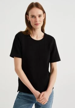 WE FASHION Met Structuur - T-Shirt Basique - Black