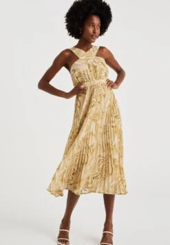 WE FASHION Plissé Jurk Met Dessin - Robe De Jour - Beige