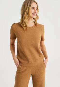 WE FASHION Met Structuur - T-Shirt Basique - Brown