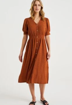 WE FASHION Met Structuur - Robe Chemise - Brown