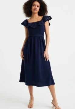 WE FASHION Met Broderie Anglaise - Robe En Jersey - Blue