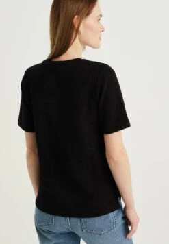 WE FASHION Met Structuur - T-Shirt Basique - Black -We Fashion Soldes Boutique c87d00e26bd24f5ab3714c1502f36cfe