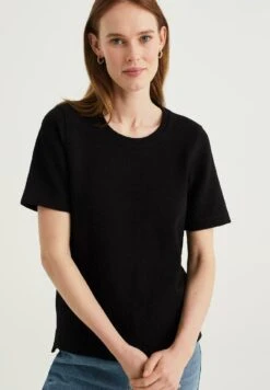 WE FASHION Met Structuur - T-Shirt Basique - Black -We Fashion Soldes Boutique cb1598ba2d53460e8039f24954def888