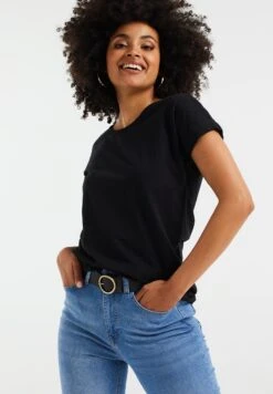 WE FASHION Regular Fit - T-Shirt Basique - Black -We Fashion Soldes Boutique cb8df17008944e40b5106fc1744e5a6b