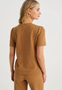 WE FASHION Met Structuur - T-Shirt Basique - Brown -We Fashion Soldes Boutique e15b5021266545edbc340fa7b2584d37