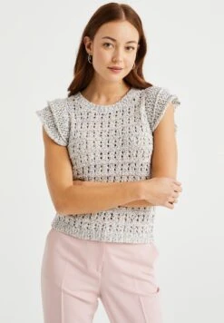 WE FASHION Met Opengewerkt Dessin - T-Shirt Imprimé - White