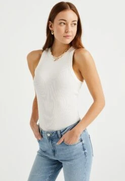 WE FASHION Singlet Van Ribstof - Débardeur - White