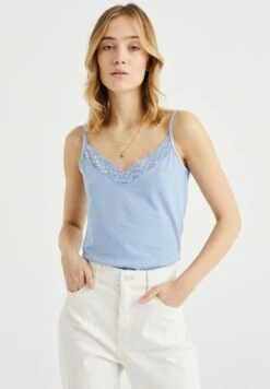 WE FASHION Singlet Van Met Kant - Débardeur - Blue